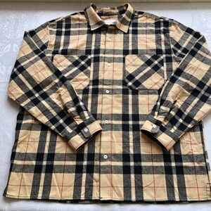 PacSun Heavyweight Black/ Cream Plaid Button-Up Jacket Shirt Men’s Size XL